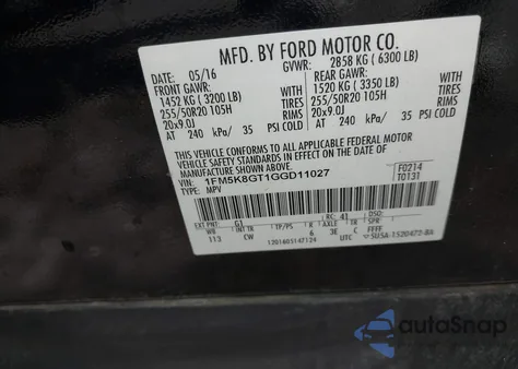 2016 Ford Explorer Sport z USA, uszkodzony, nr VIN 1FM5K8GT1GGD11027